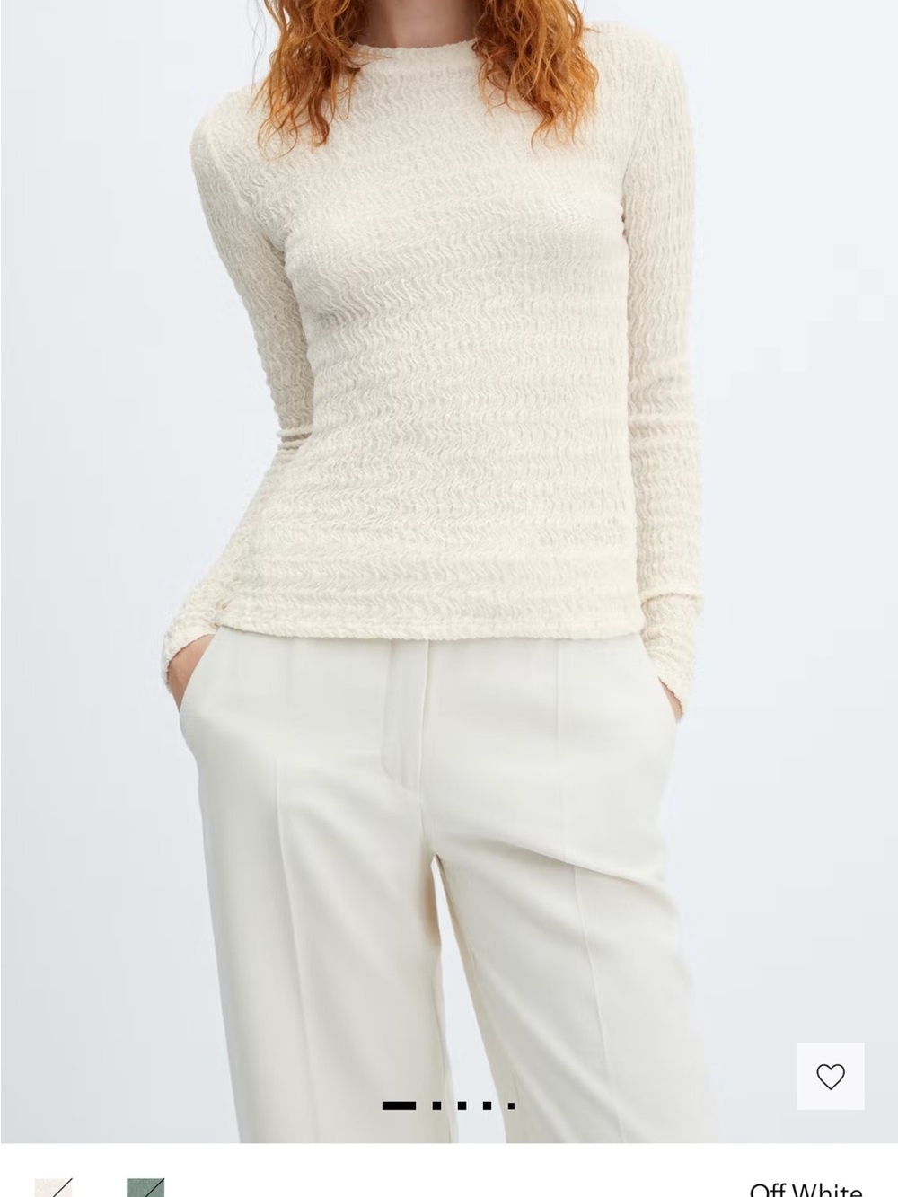 NWT Mango Cream Textured Long-Sleeve Top
